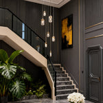 Luxury Full Copper Crystal Staircase Chandelier with Adjustable Chain