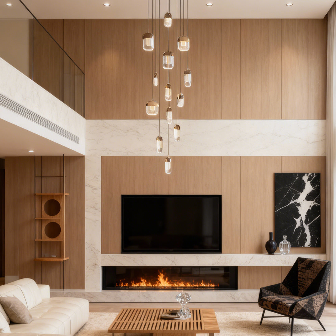 Luxury Full Copper Crystal Staircase Chandelier with Adjustable Chain