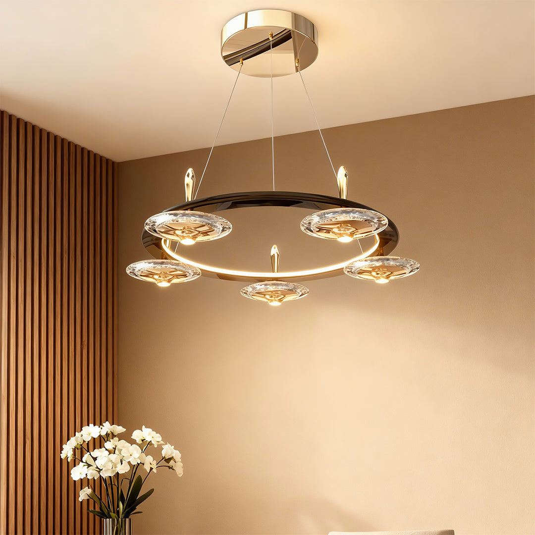 Lumière Cristalline Chandelier in Terracotta Gold with Pearl Black Crystal