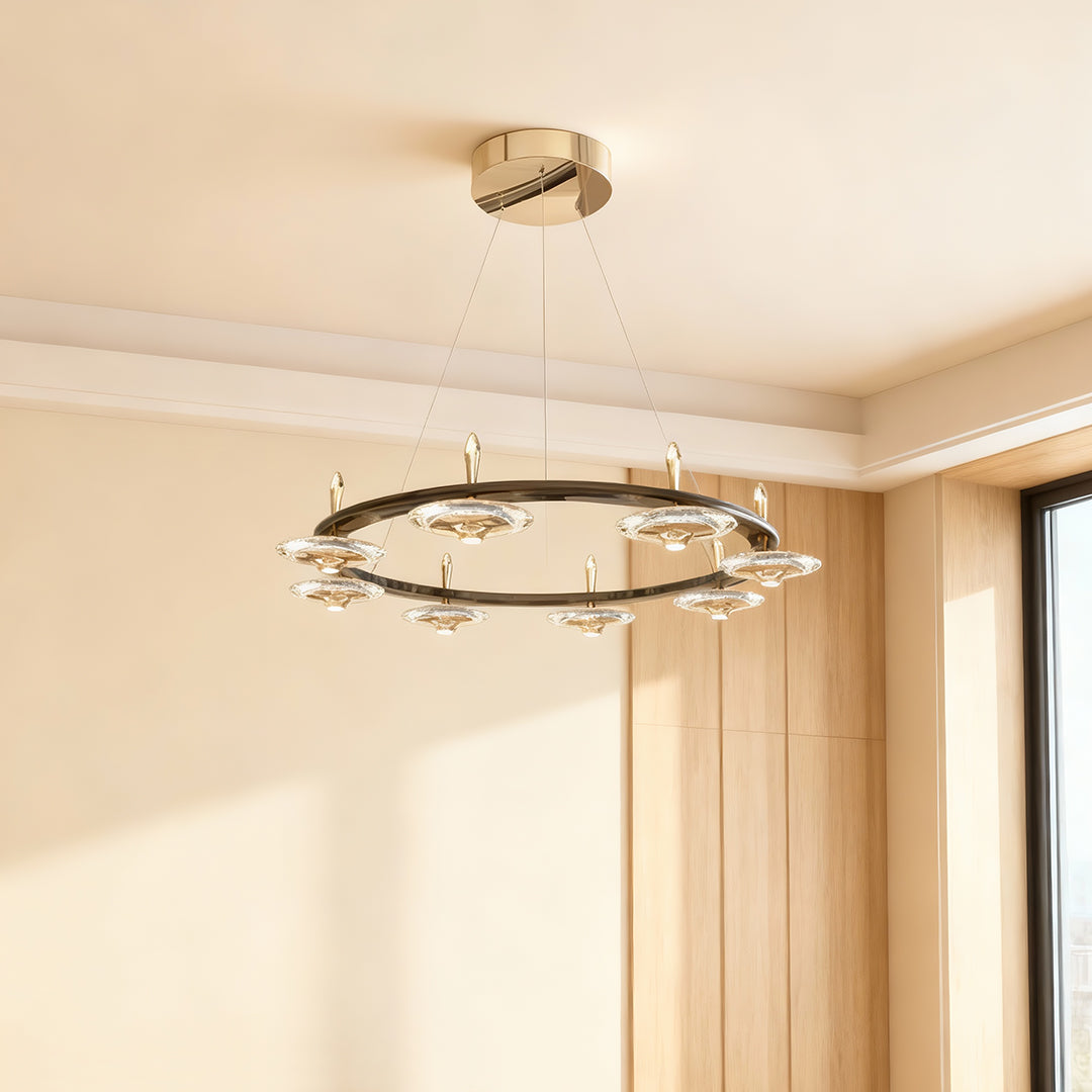Lumière Cristalline Chandelier in Terracotta Gold with Pearl Black Crystal