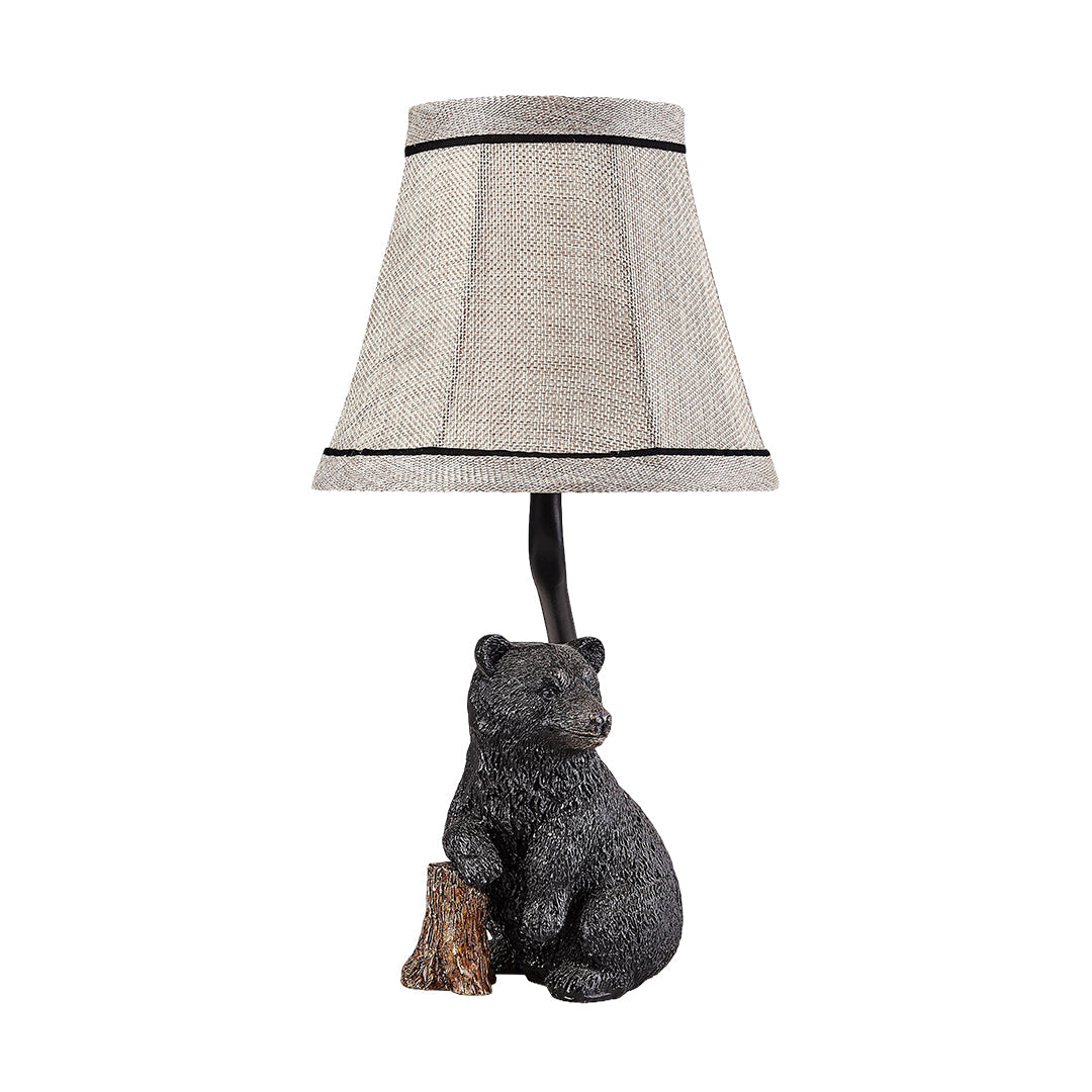 European Style Bear Resin Table Lamp with Fabric Shade