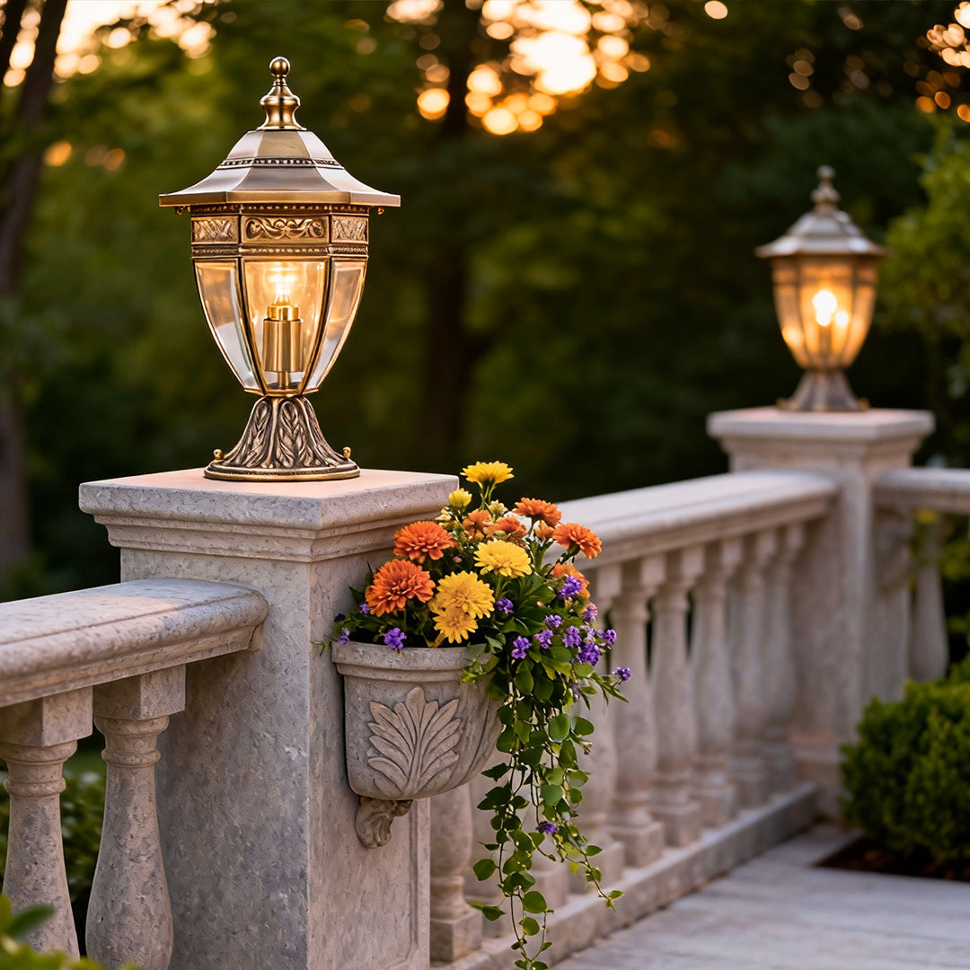 European Glass Pillar Light in Solid Copper for Outdoor Entryways