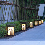 Outdoor Lantern Path Light in Black Stainless Steel with Marble-Effect Shade