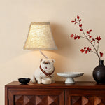 White Resin Dog Table Lamp with Fabric Shade, Mid-Century Modern Decor