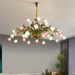 Vintage French Country Floral Iron Chandelier with Glass Shades