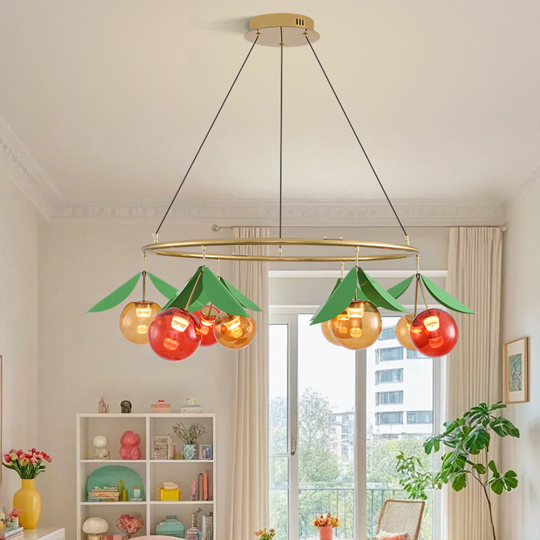 Aurelia Nordic Glass Bulb Chandelier with LED Cherry Accents