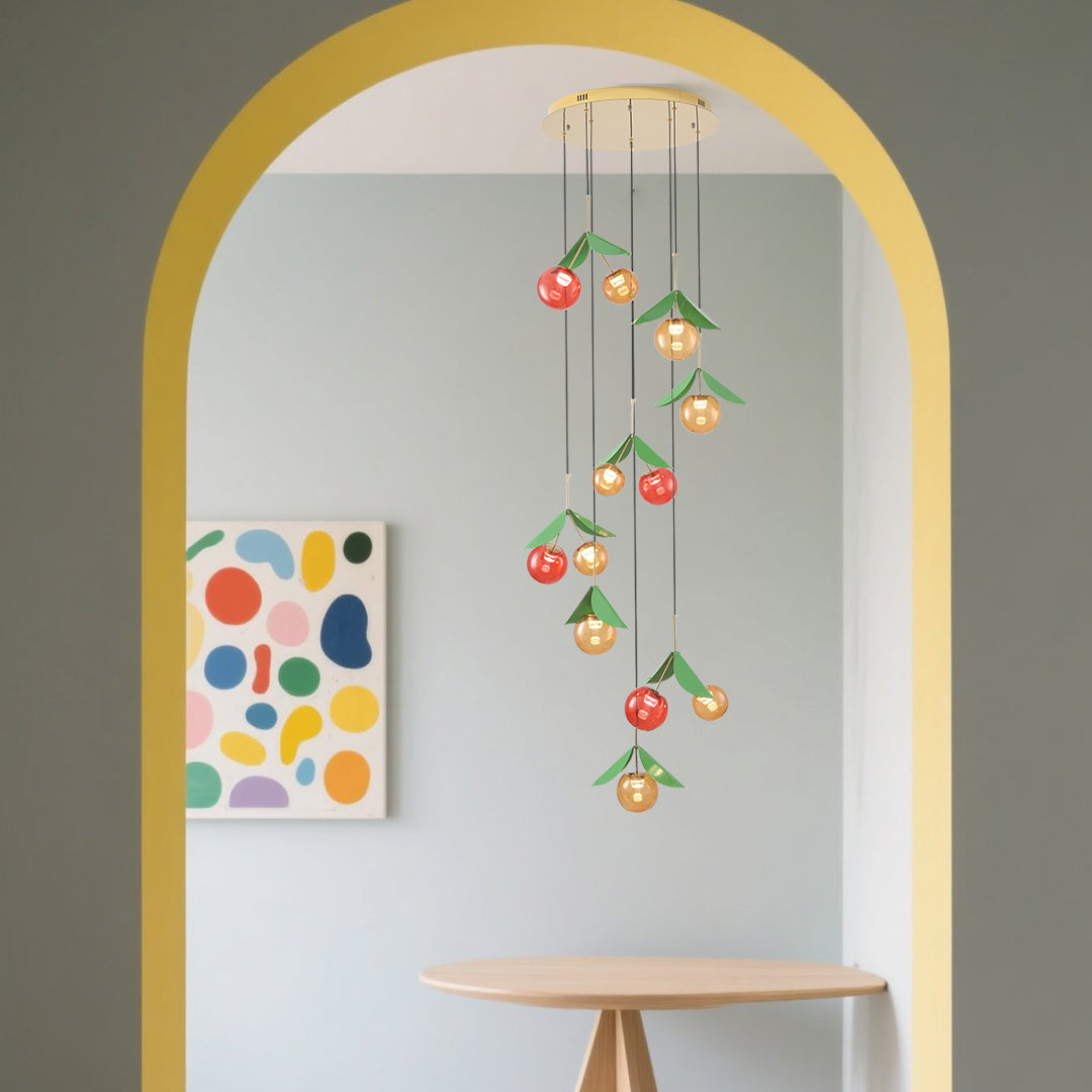 Aurelia LED Glass Cherry Chandelier — Nordic Designer Pendant for Staircases & Living Spaces