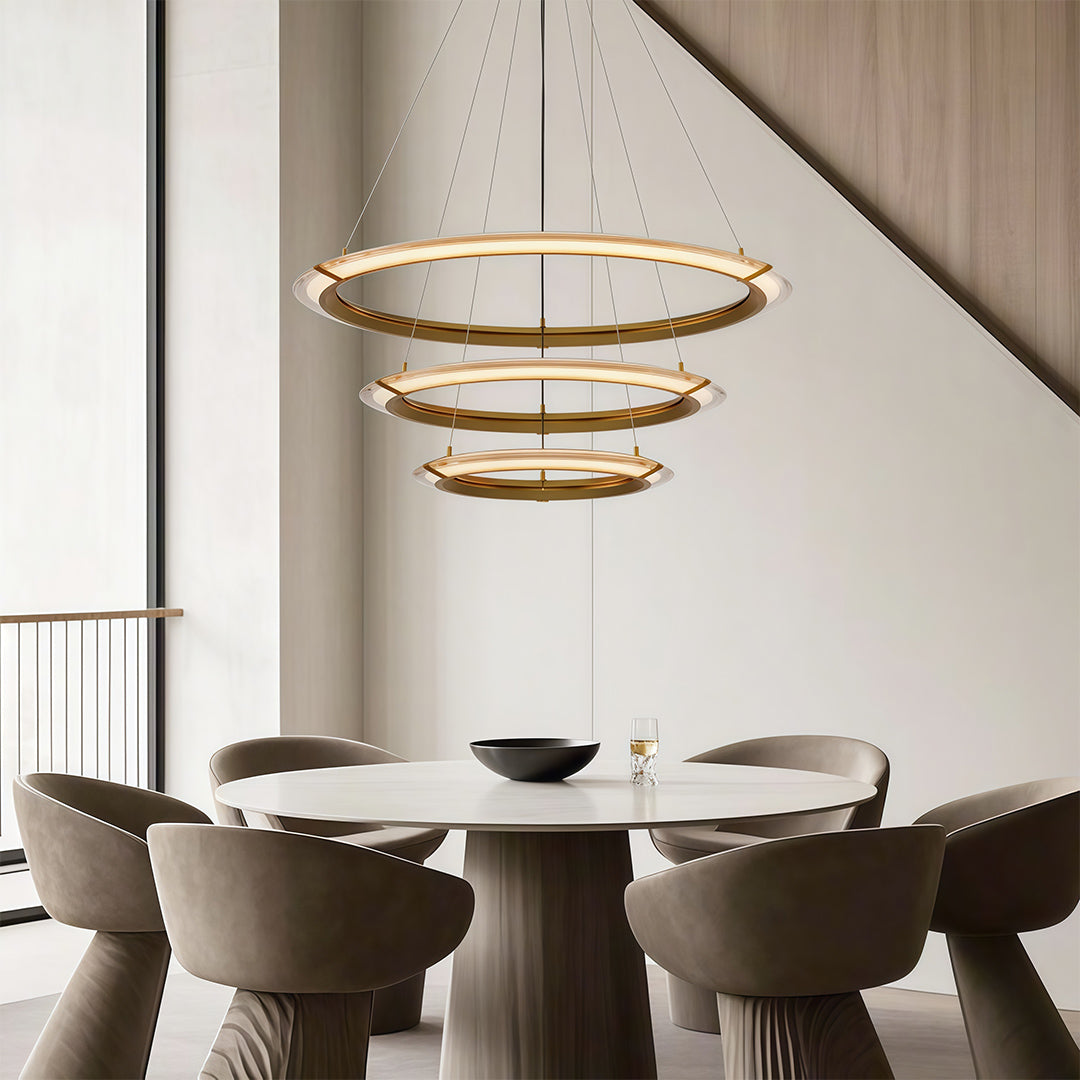 Aurelia Modern Round LED Chandelier – Designer Ceiling Light in Copper, Nickel, or Black