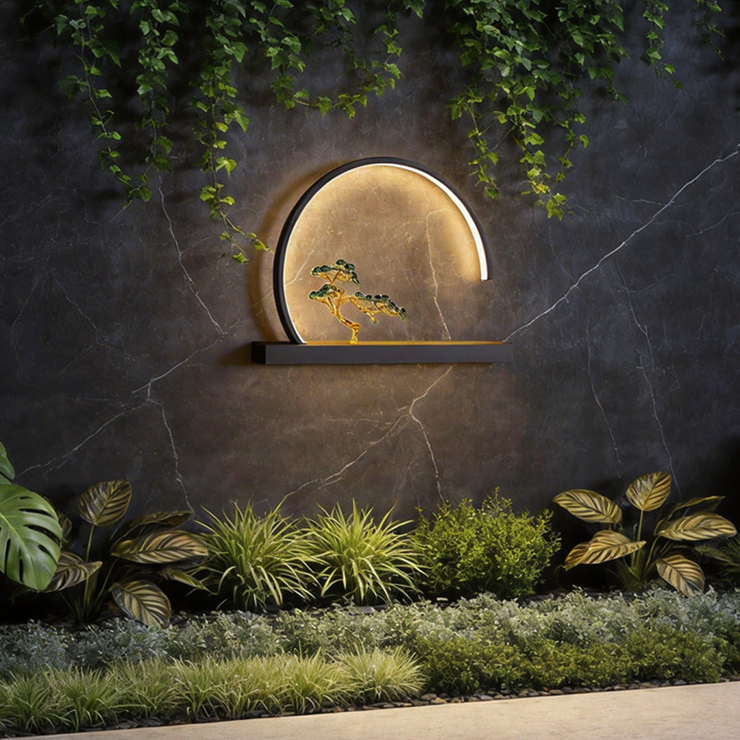 Greeting Pine Outdoor Wall Sconce in Black Stainless Steel