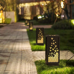 Carved Floral Resin and Steel Outdoor Garden Light with Marble Shade