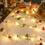 Artisan Nordic LED String Lights with Wood-Tone Fabric Ornaments, Two-Pack