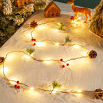 Artisan Nordic LED String Lights with Wood-Tone Fabric Ornaments, Two-Pack