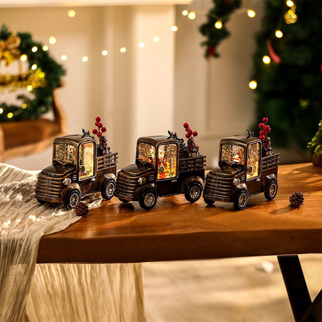 Nordic Gold Resin Table Lamp with Snowfall Scene