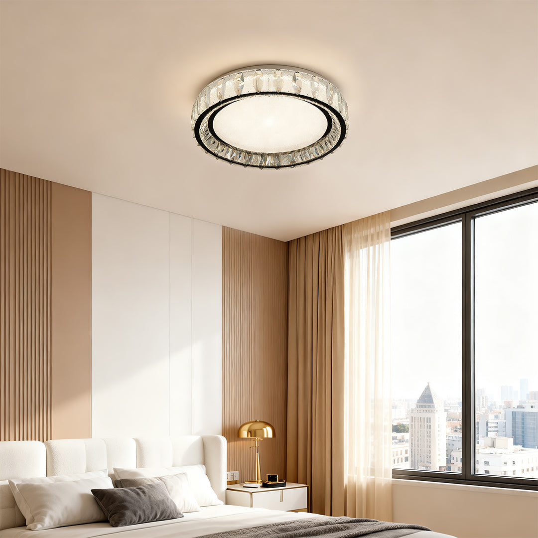 Crystal Flush Mount Ceiling Light in Chrome, Modern LED Ring
