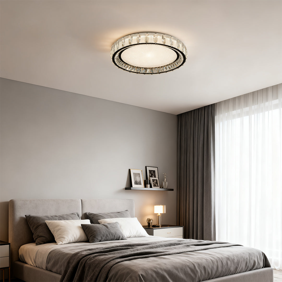 Crystal Flush Mount Ceiling Light in Chrome, Modern LED Ring