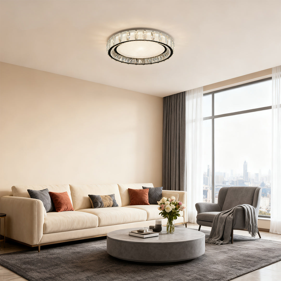 Crystal Flush Mount Ceiling Light in Chrome, Modern LED Ring