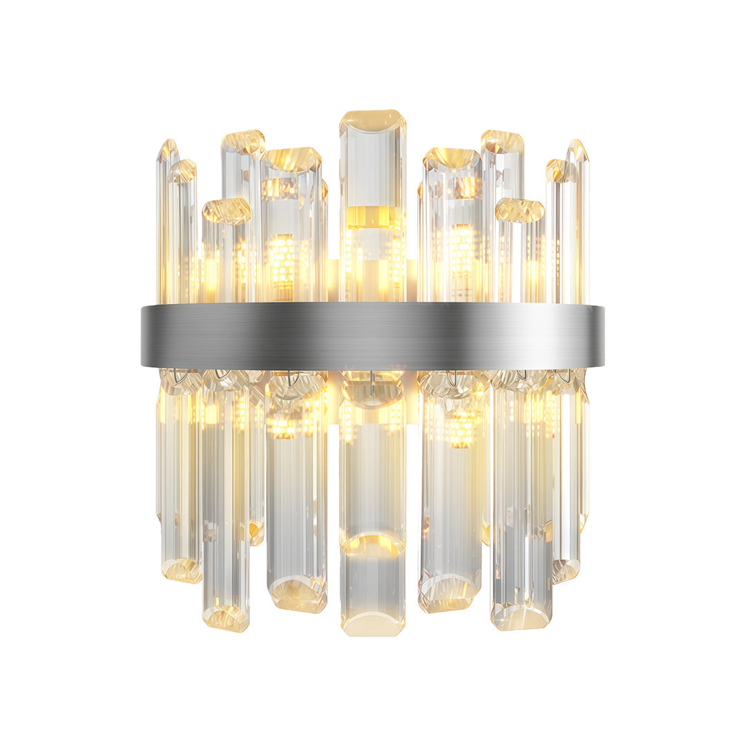 French Crystal Wall Sconce with Dual Light Heads in Copper, Nickel, or Black