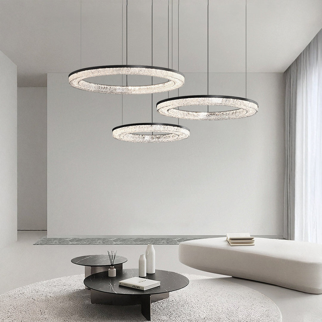 Lumière Ring Pendant Chandelier in Black and Crystal