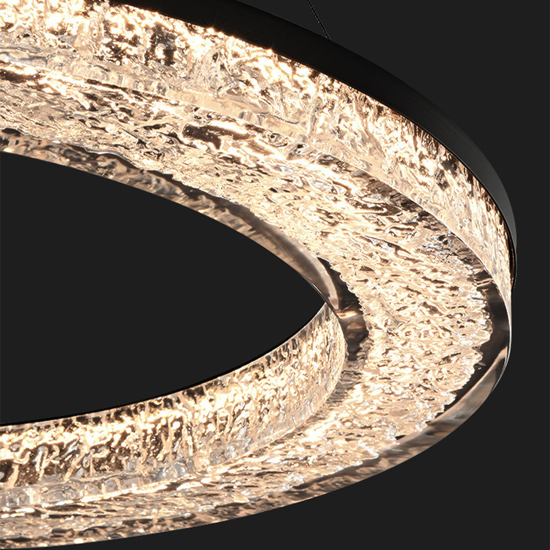 Lumière Ring Pendant Chandelier in Black and Crystal