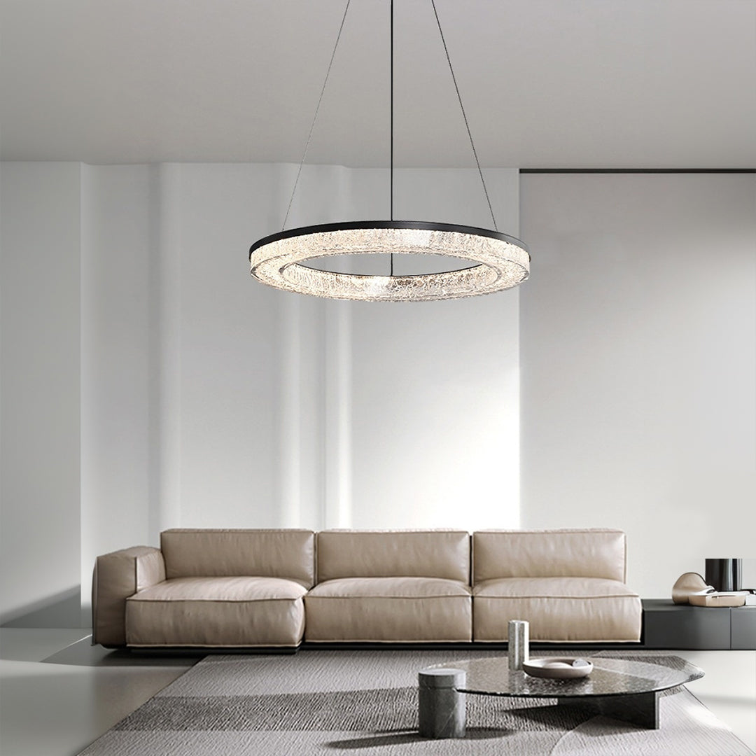 Lumière Ring Pendant Chandelier in Black and Crystal