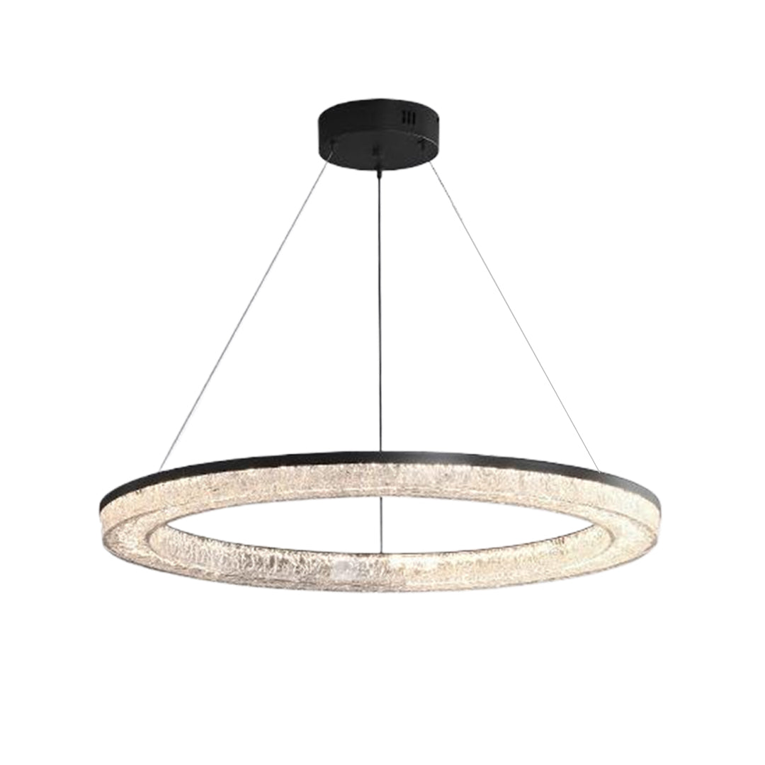 Lumière Ring Pendant Chandelier in Black and Crystal