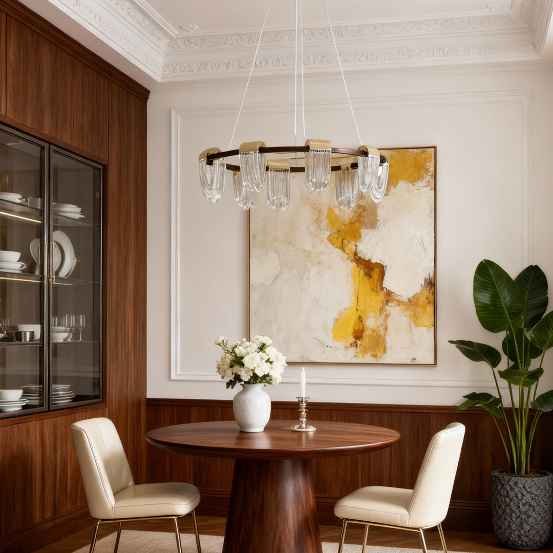 Modern Circular LED Chandelier in Gold and Gray Aluminum