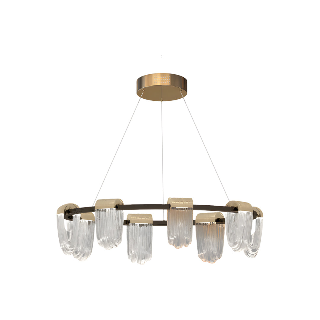 Modern Circular LED Chandelier in Gold and Gray Aluminum