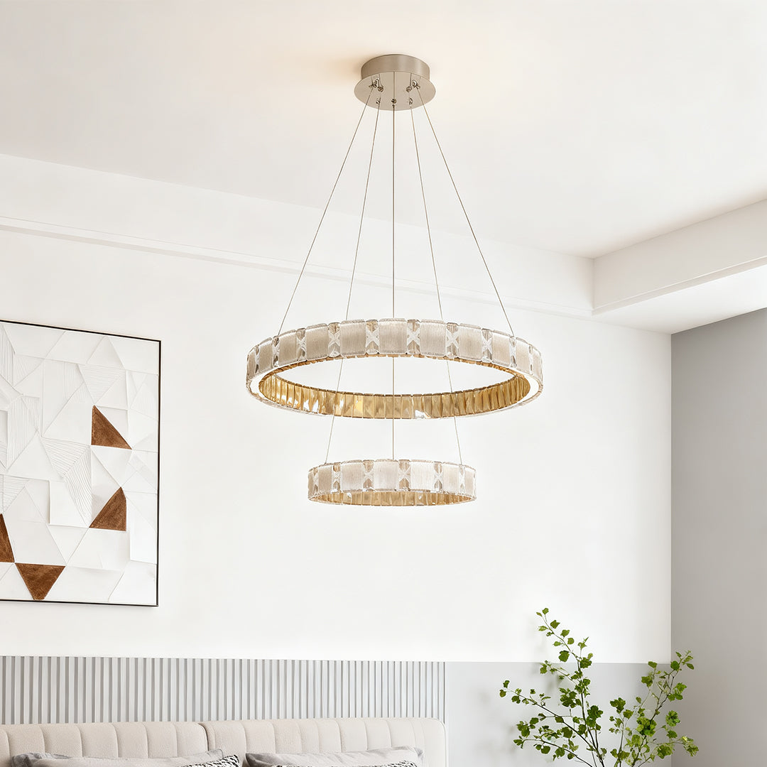 Italian Crystal Chandelier in Chrome Finish, Modern LED Hanging Light