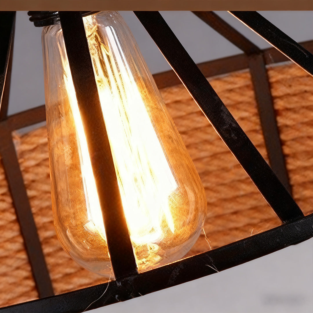 Halo Pendant Light in Black Iron and Natural Hemp Rope