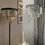 Crystal Floor Lamp with Black Iron Base – American Glamorous Standing Light