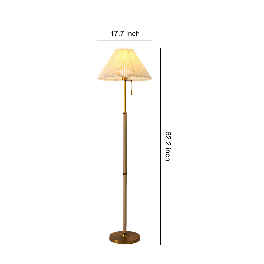Sculptural Wooden Floor Lamp with Pleated Fabric Shade