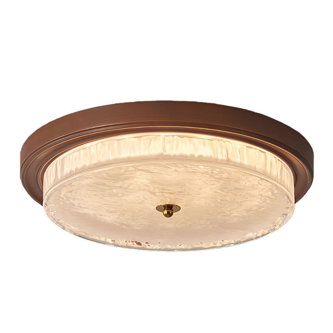 Ribbed Glass Dome Flush Mount Ceiling Light in Walnut Iron