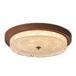 Ribbed Glass Dome Flush Mount Ceiling Light in Walnut Iron