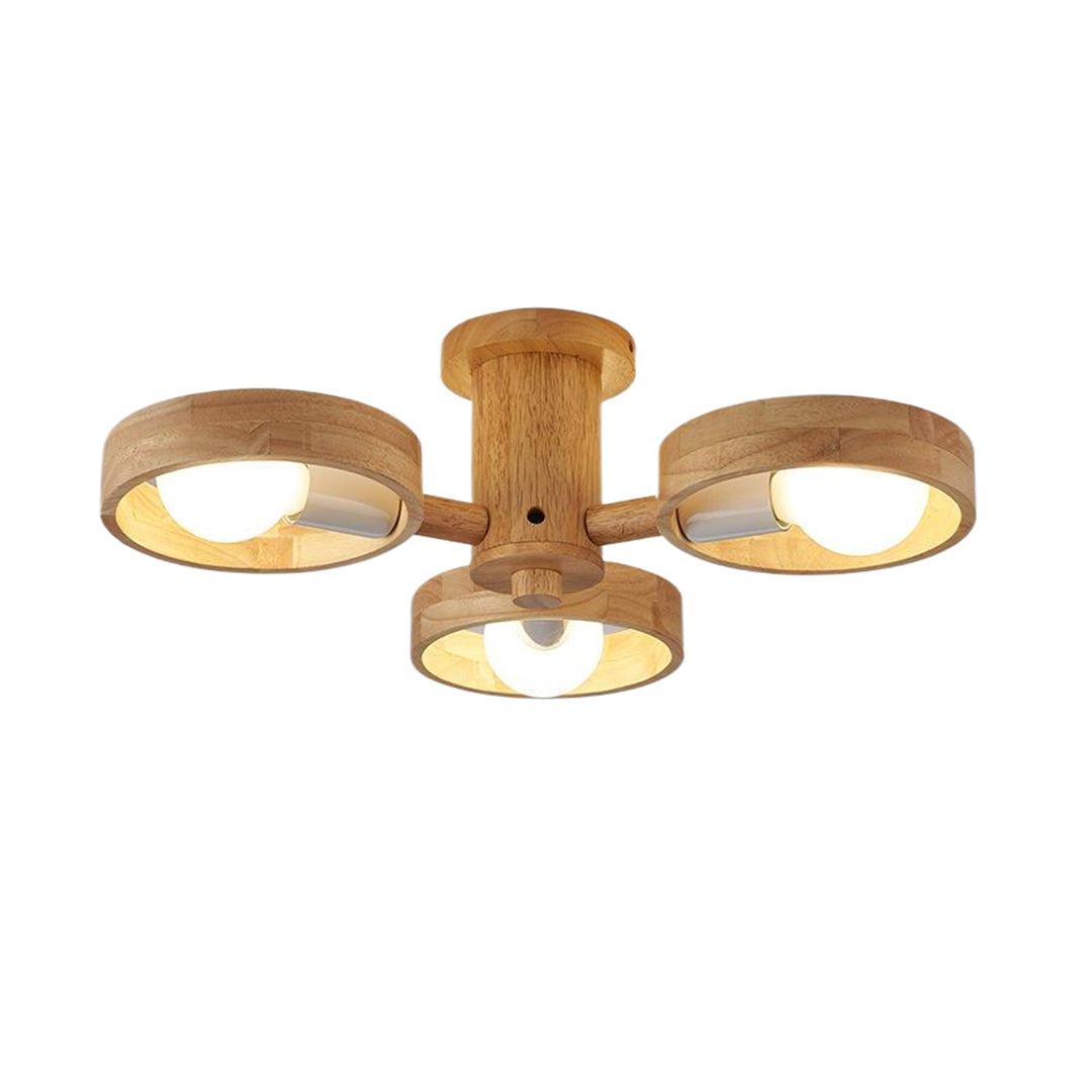 Scandinavian Rubberwood LED Chandelier | Modern Wood Pendant Light for Dining & Living Rooms