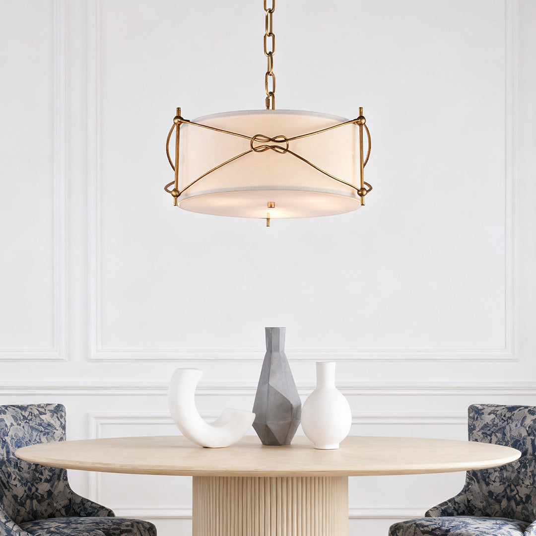 Lumina White Drum Pendant Light with Polished Gold Accents