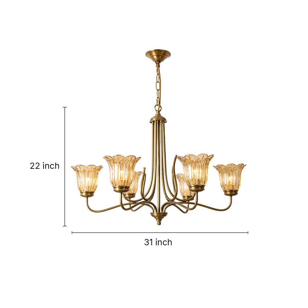 Aurelia Brass and Glass Six-Light Chandelier with Adjustable Chain