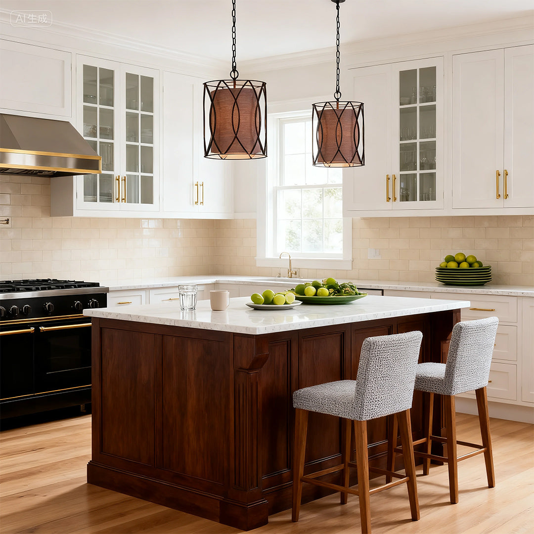 Noir Linen Pendant Light – Vintage Industrial Ceiling Lamp for Bedroom, Dining, and Living Spaces