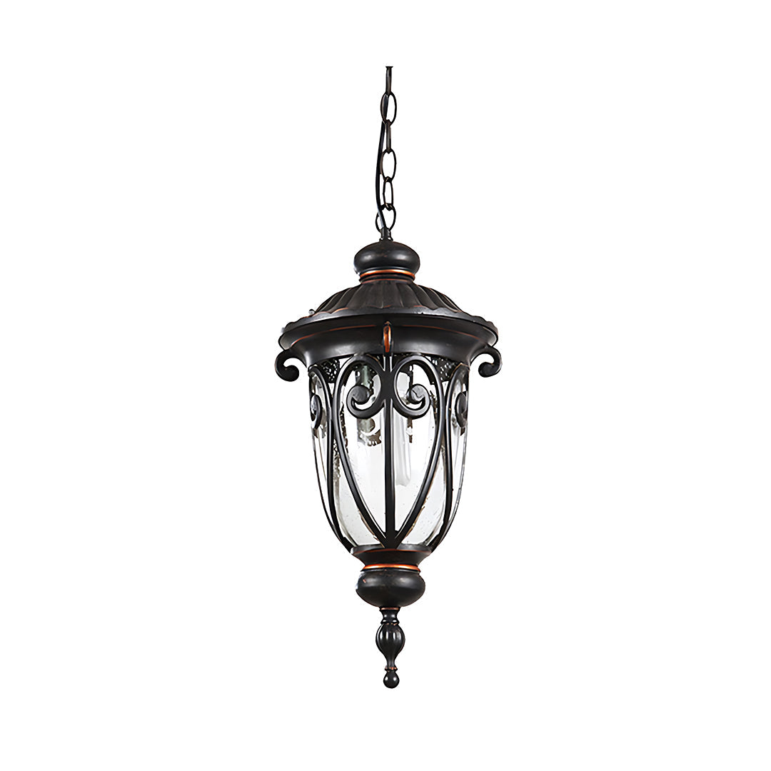 European-Style Black Aluminum Pendant Light with Glass Shade for Outdoor & Indoor Use