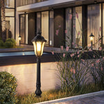 Artisan Iron Outdoor Lamp Post with Cracked Glass Shade for Traditional Courtyards