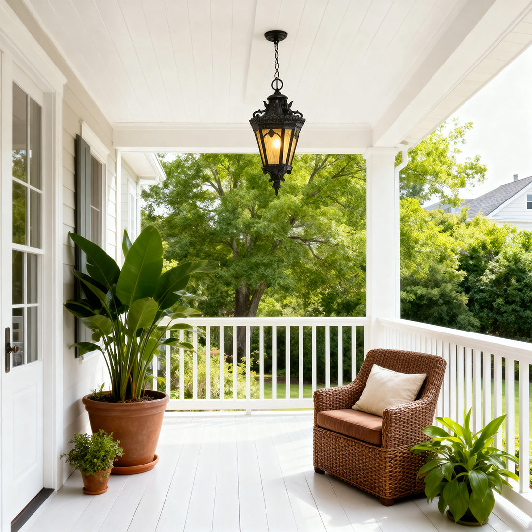 Outdoor Black Aluminum Pendant Light with Clear Glass Shade