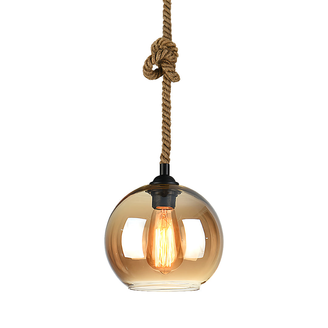 Artisan Glass Pendant Light with Natural Hemp Rope – Minimalist LED Ceiling Lamp