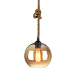 Artisan Glass Pendant Light with Natural Hemp Rope – Minimalist LED Ceiling Lamp