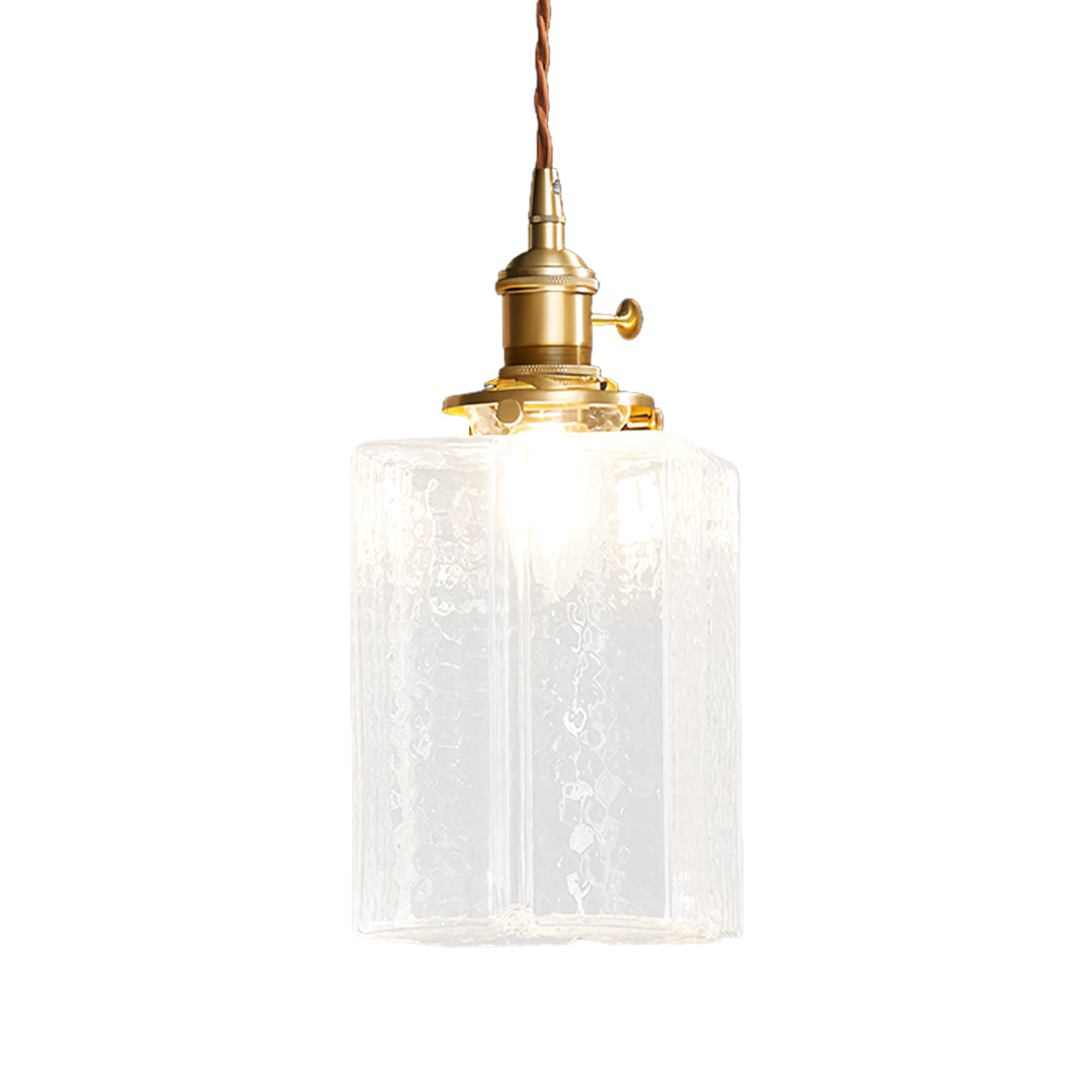 Vintage Brass Square Glass Pendant Light with Adjustable Cord