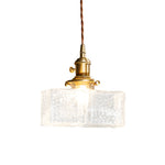 Vintage Brass Square Glass Pendant Light with Adjustable Cord