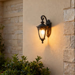 European Outdoor Wall Sconce in Sand-Black Aluminum with Clear Glass Shade