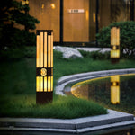 Marble Bollard Light with Striped-Cut Design for Outdoor Paths