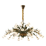 Vintage French Country Floral Iron Chandelier with Glass Shades