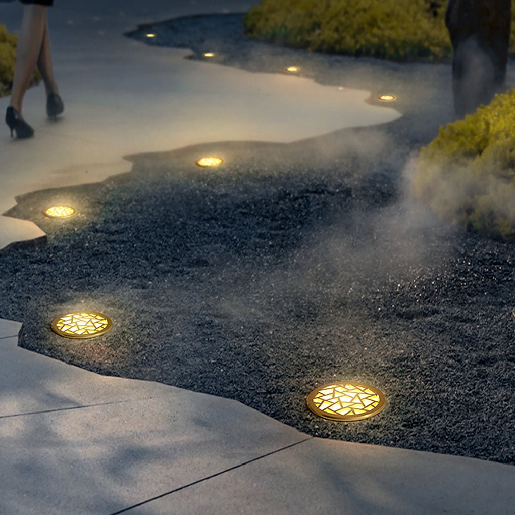 Lumière Garden Step Light with Floral Motif, Brass Finish, IP65 LED