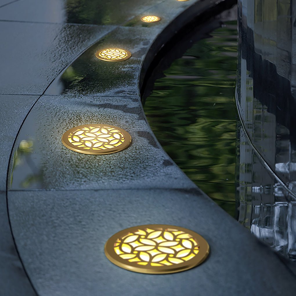 Lumière Garden Step Light with Floral Motif, Brass Finish, IP65 LED