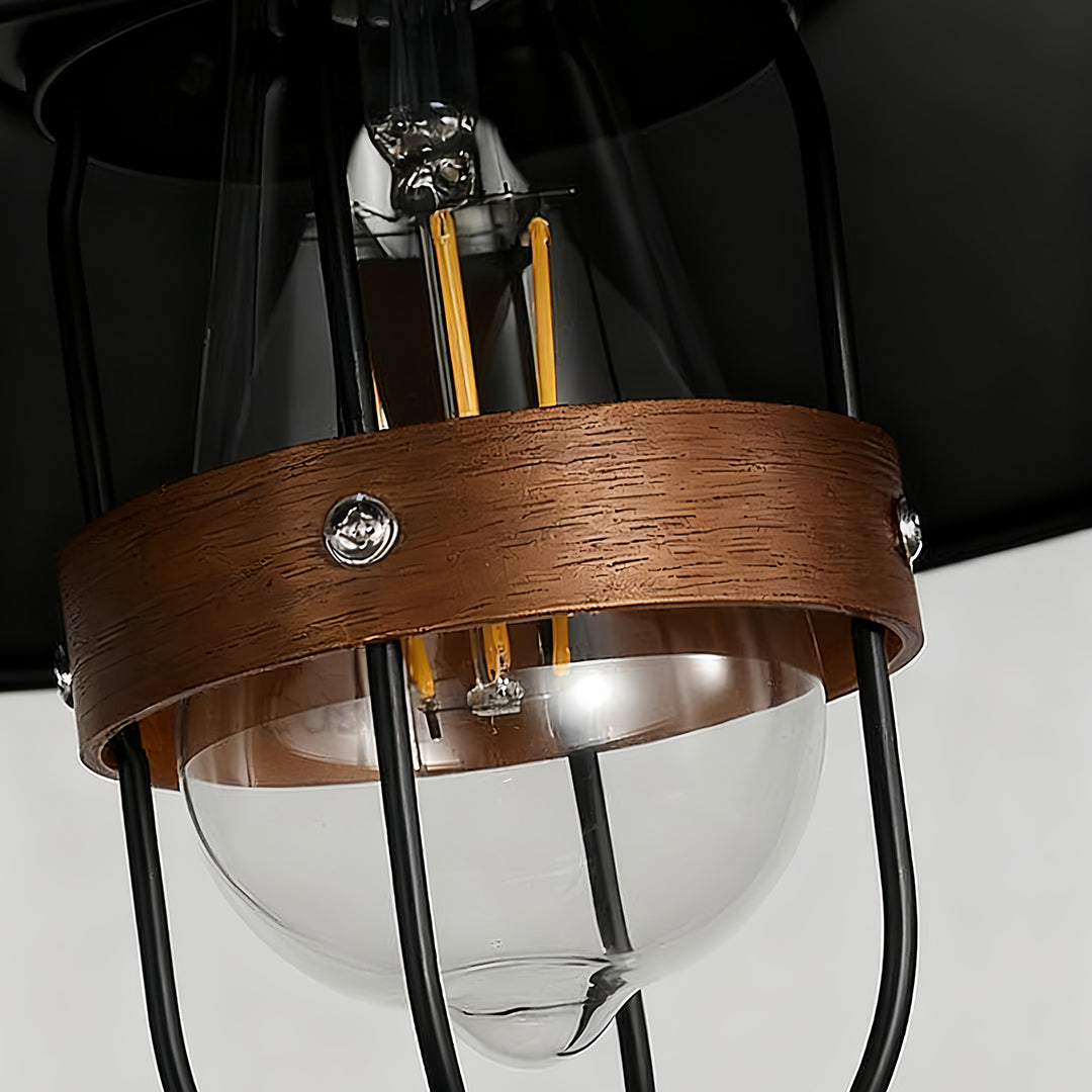 Industrial Vintage Pendant Light with Walnut Accents, Adjustable Hanging Chain